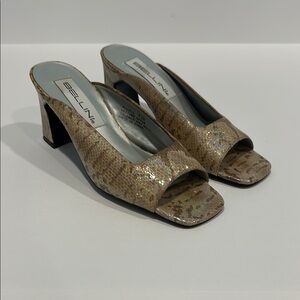 Bellini Gold Glitter Peep-Toe Block Heel Mules